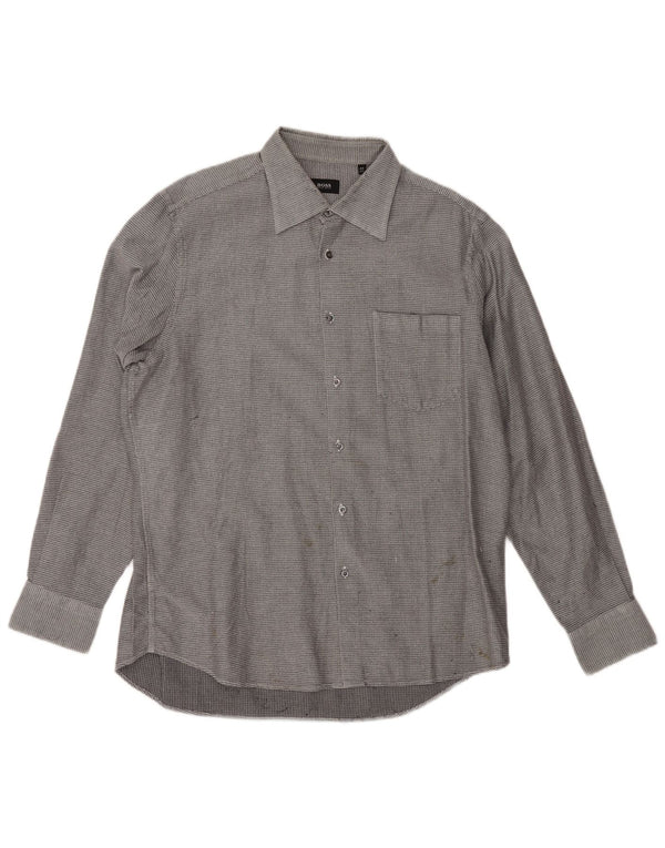 Camisa de franela para hombre HUGO BOSS Talla 17 1/2 44 XL Algodón geométrico gris
