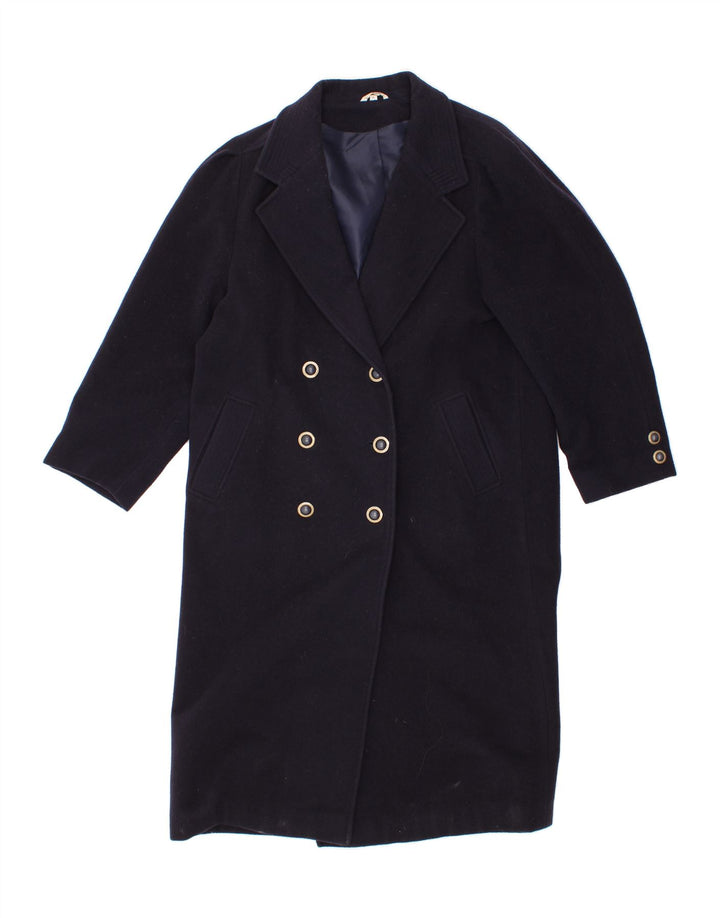 VINTAGE Womens Double Breasted Coat UK 14 Medium Navy Blue New Wool Vintage Vintage and Second-Hand Vintage from Messina Hembry 