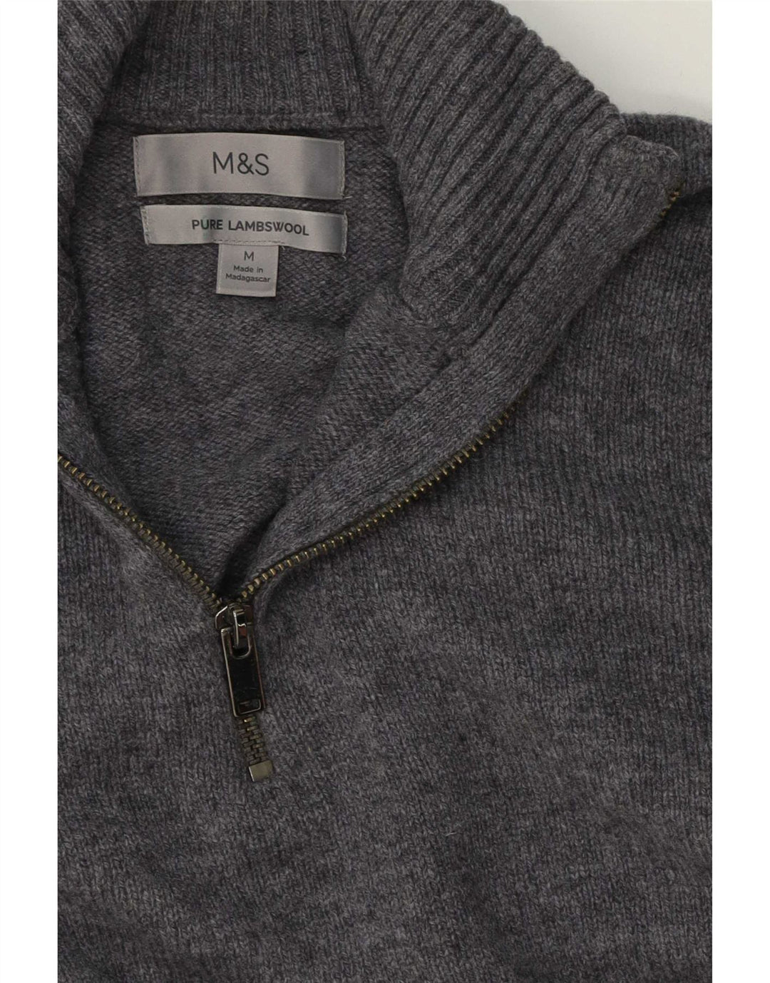 Marks & Spencer Jersey con cuello y cremallera para hombre de lana de cordero gris medio