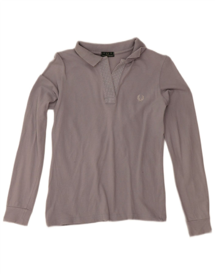 Fred Perry Polo de manga larga para mujer UK 10 Small Gris Algodón