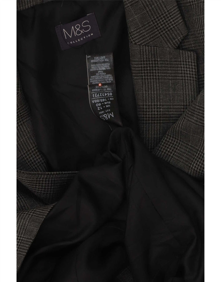 Marks & Spencer Chaqueta tipo blazer de 1 botón para mujer UK 42 Gris medio Pata de gallo