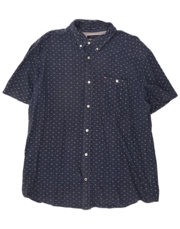 Tommy Hilfiger Camisa de manga corta Custom Fit para hombre XL Azul marino manchado