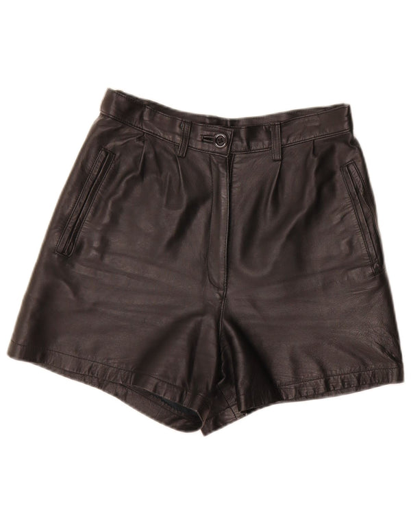 Vintage mujer cintura alta pantalones cortos de cuero IT 40 Pequeño W27 Negro