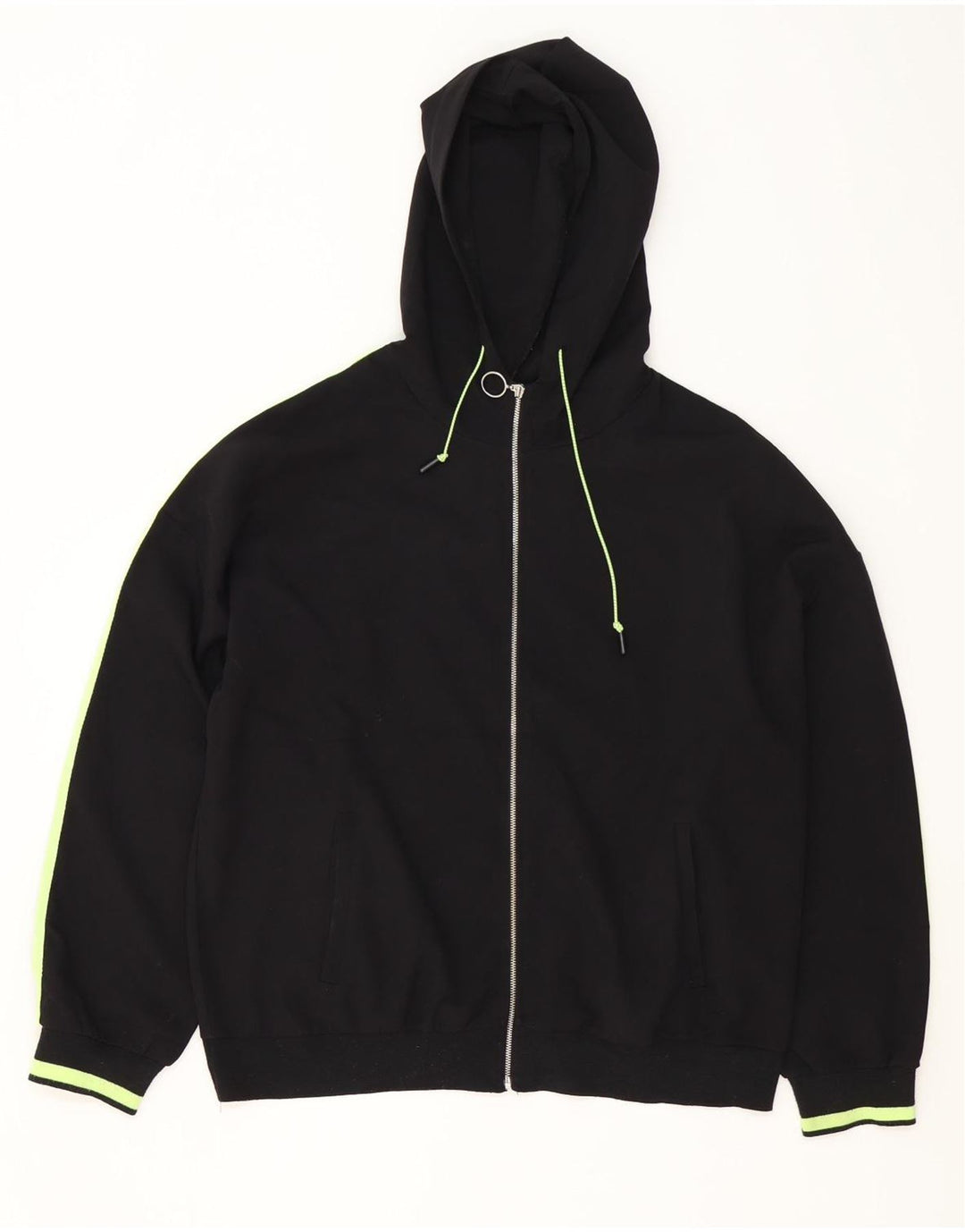 ZARA Suéter con capucha y cremallera extragrande para mujer UK 46 Grande Poliéster negro