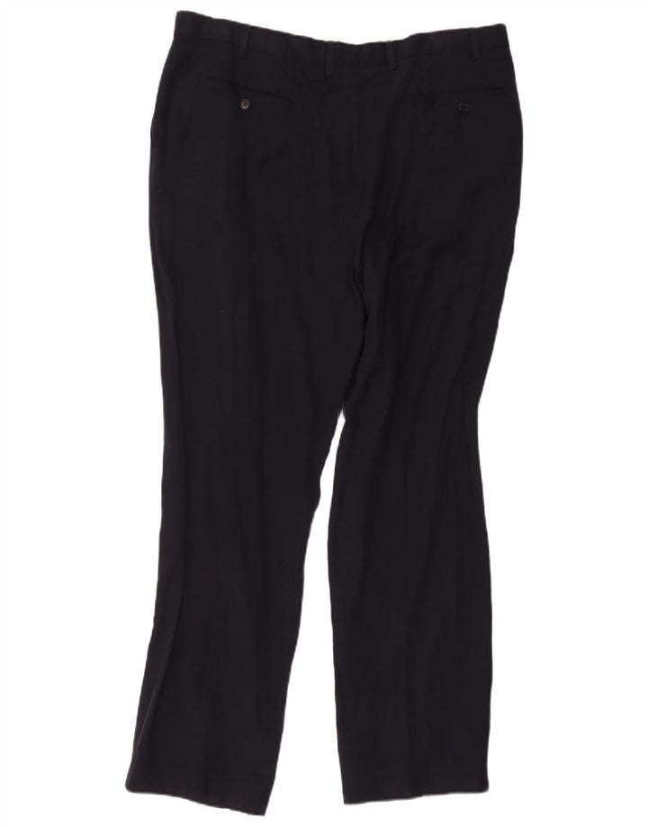 Marks & Spencer Pantalón de traje con pinzas para hombre W40 L33 Seda azul marino