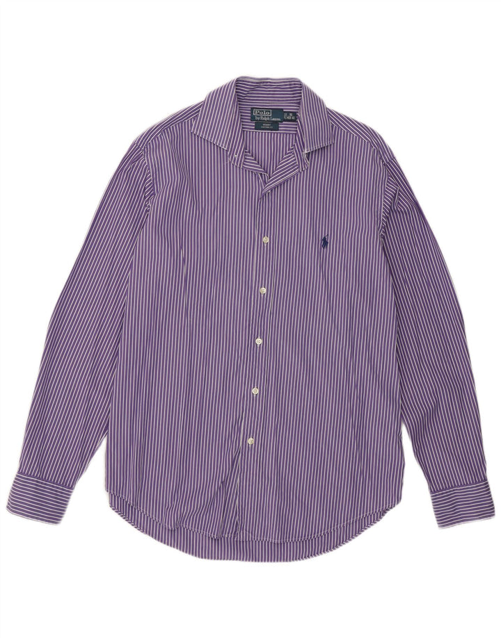 Polo Ralph Lauren Camisa Regent para hombre Talla 16 Algodón rayado morado grande