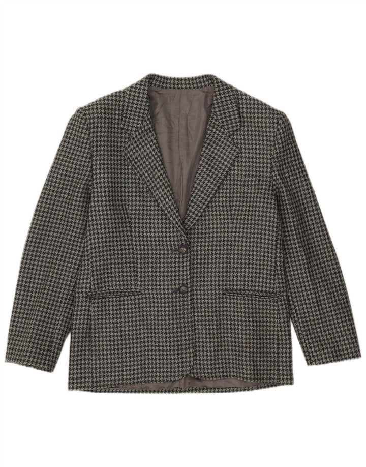 Vintage mujer 2 botones Blazer chaqueta IT 46 grande gris Houndstooth