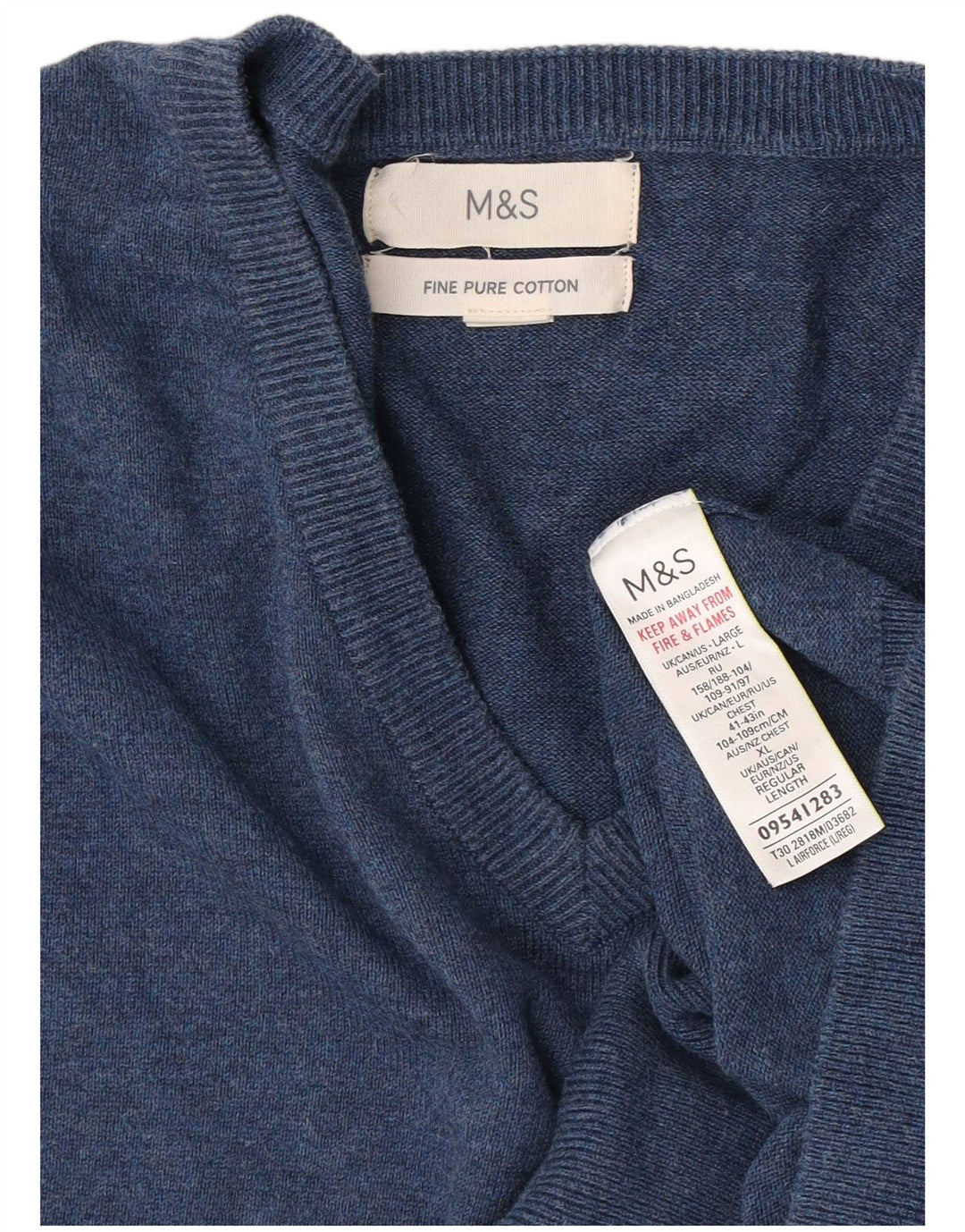 Marks & Spencer Jersey con cuello en V para hombre, talla grande, algodón azul