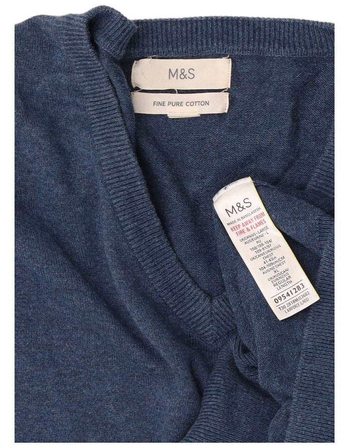Marks & Spencer Jersey con cuello en V para hombre, talla grande, algodón azul