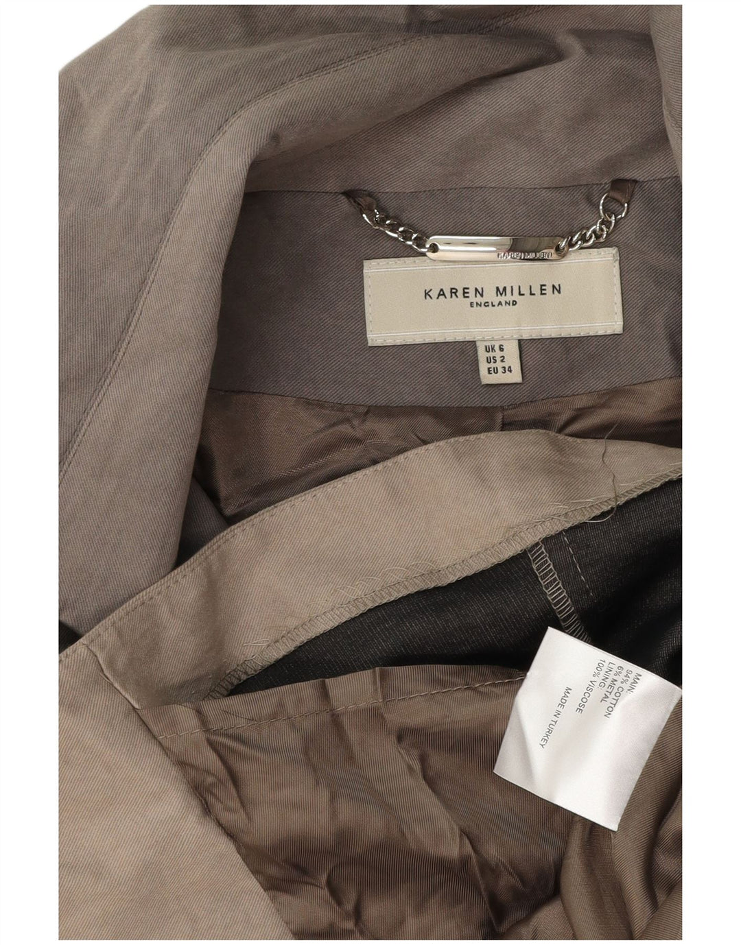 KAREN MILLEN Gabardina para mujer UK 6 XS Algodón gris