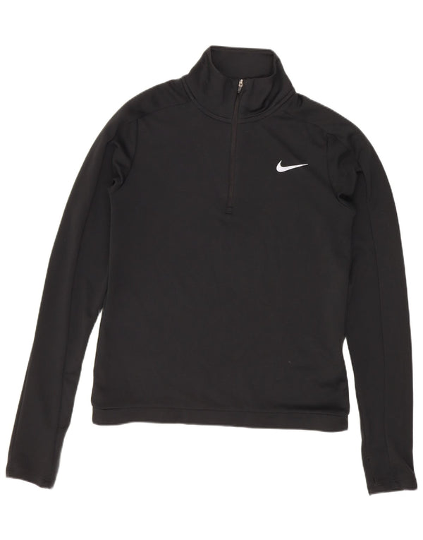 Nike Dri Fit Camiseta holgada con cremallera y cuello para mujer, manga larga, UK 6 XS, poliéster negro
