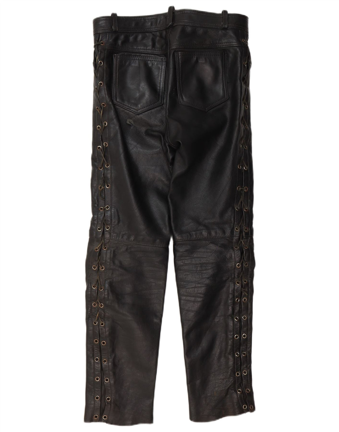 VINTAGE Pantalón recto de cuero para hombre W30 L30 Negro