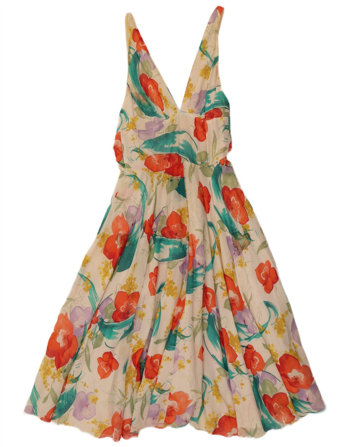 Vintage mujer vestido de verano IT 42 algodón floral multicolor medio