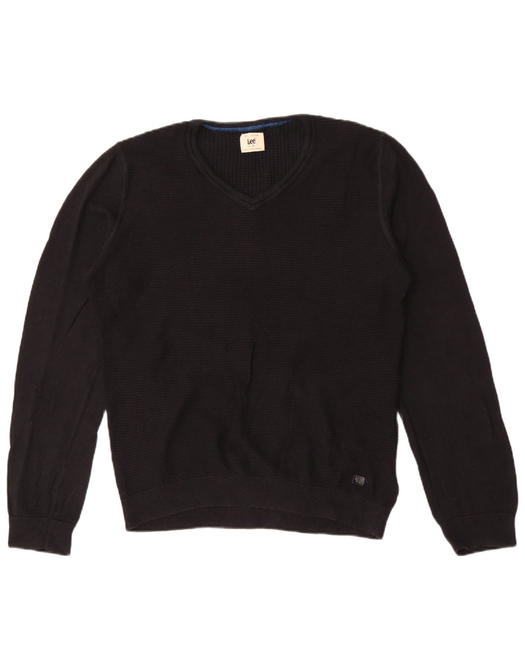 Lee Suéter con Cuello en V para Hombre Pequeño Algodón Negro