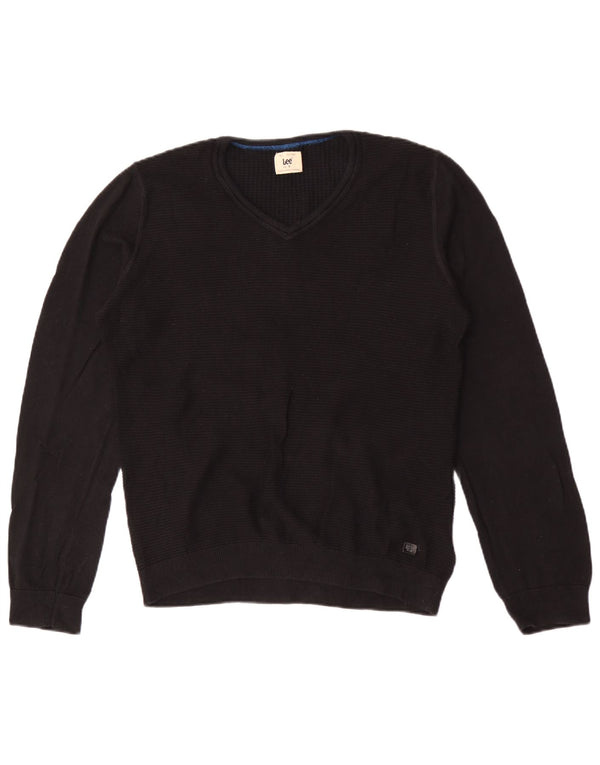 Lee Mens V-Neck Jumper Sweater Small Black Cotton