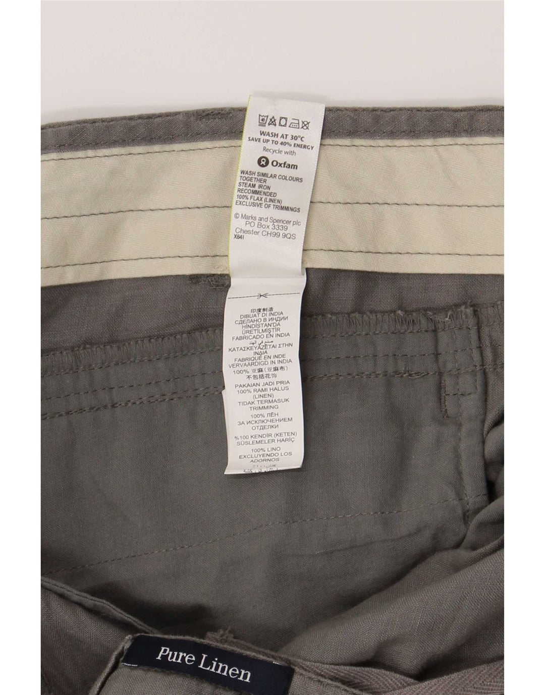 Marks & Spencer Pantalones cortos chinos para hombre W38 XL Lino gris