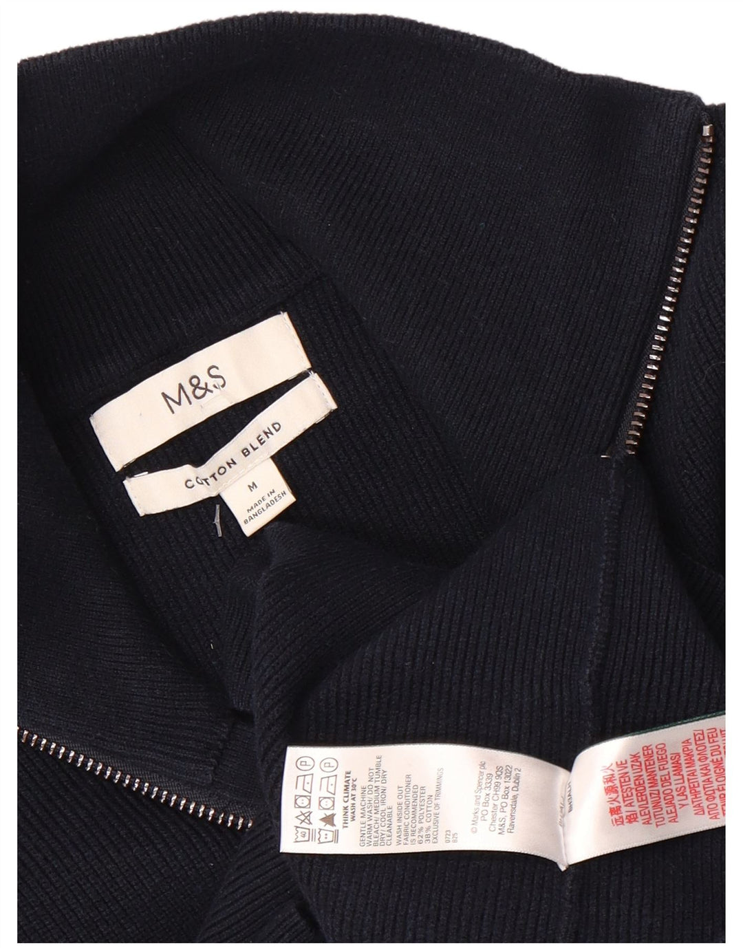 Marks & Spencer Jersey con cuello y cremallera para hombre, color azul marino medio
