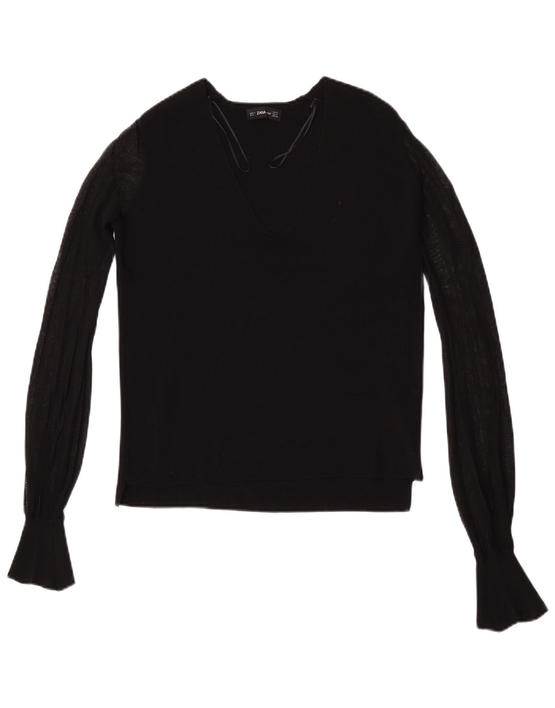 Zara Mujer Top Manga Larga UK 40 Small Viscosa Negra