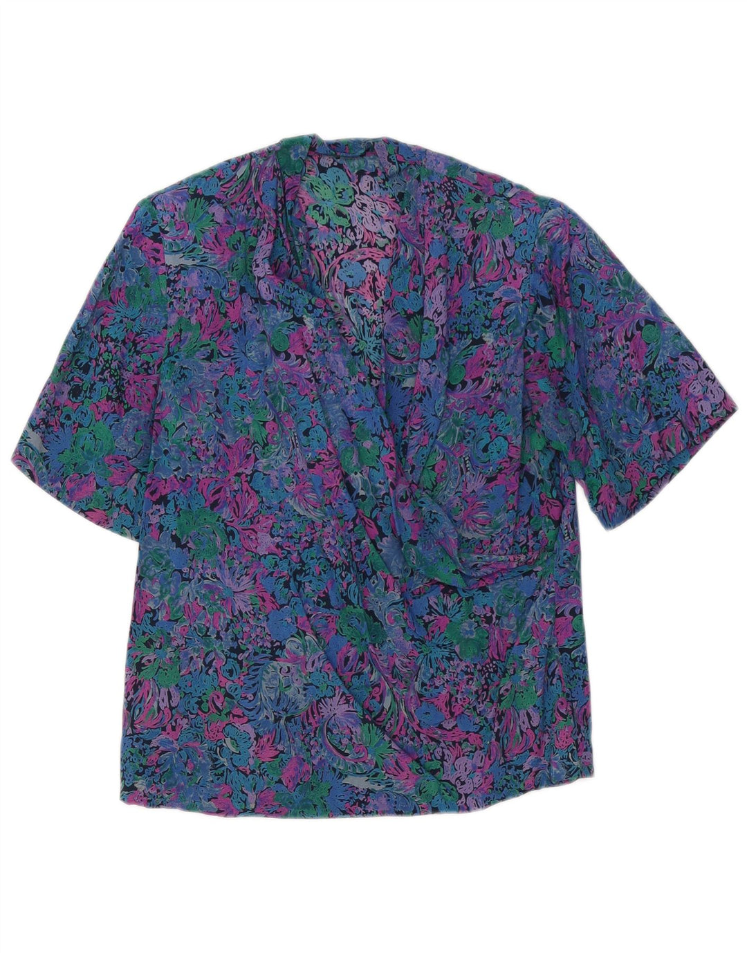 VINTAGE Blusa de Mujer Top Reino Unido 12 Medio Multicolor Floral