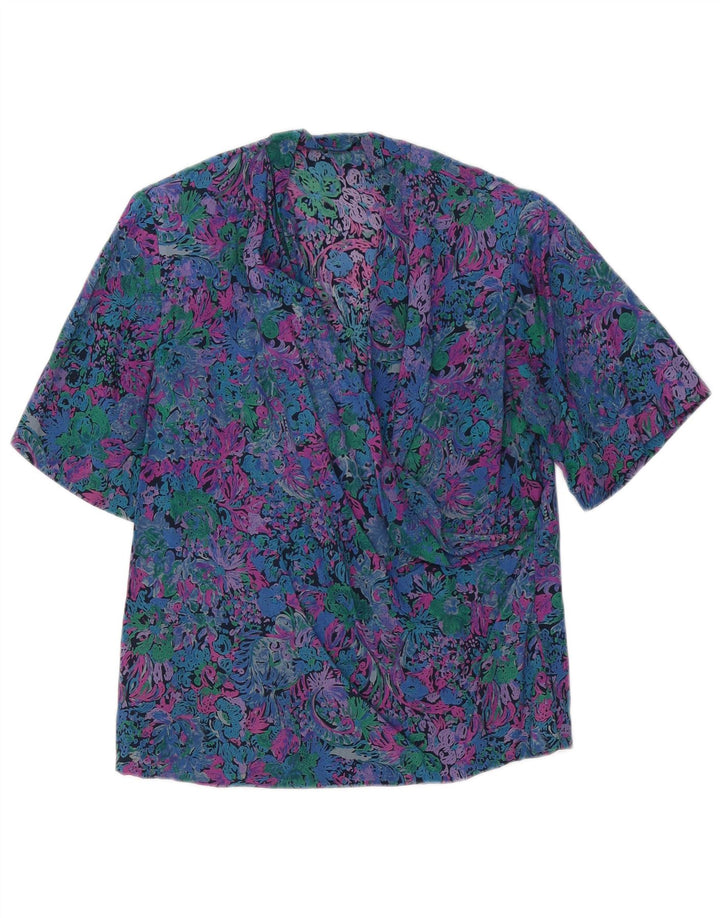 VINTAGE Blusa de Mujer Top Reino Unido 12 Medio Multicolor Floral
