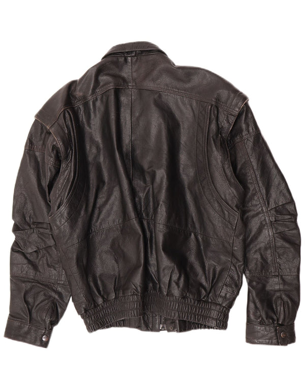 C&A Chaqueta Bomber de Cuero para Hombre UK 40 Grande Cuero Negro