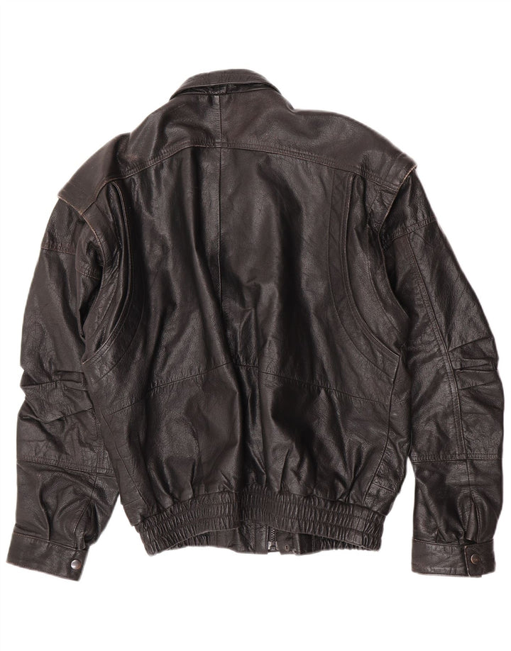 C&A Chaqueta Bomber de Cuero para Hombre UK 40 Grande Cuero Negro