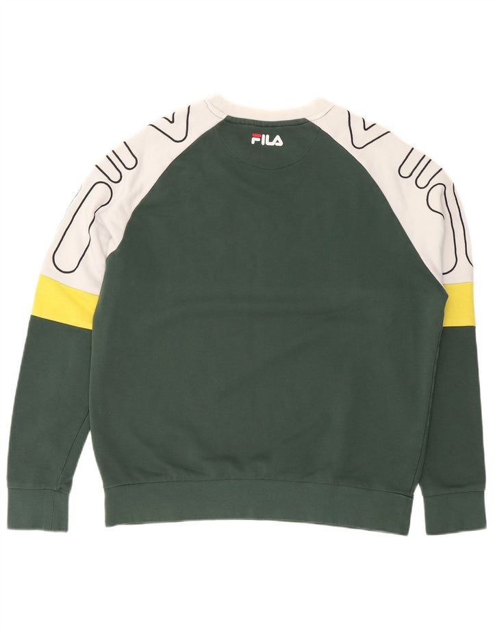 FILA Hombre Sudadera Gráfica Jersey Pequeño Algodón Color Block Verde