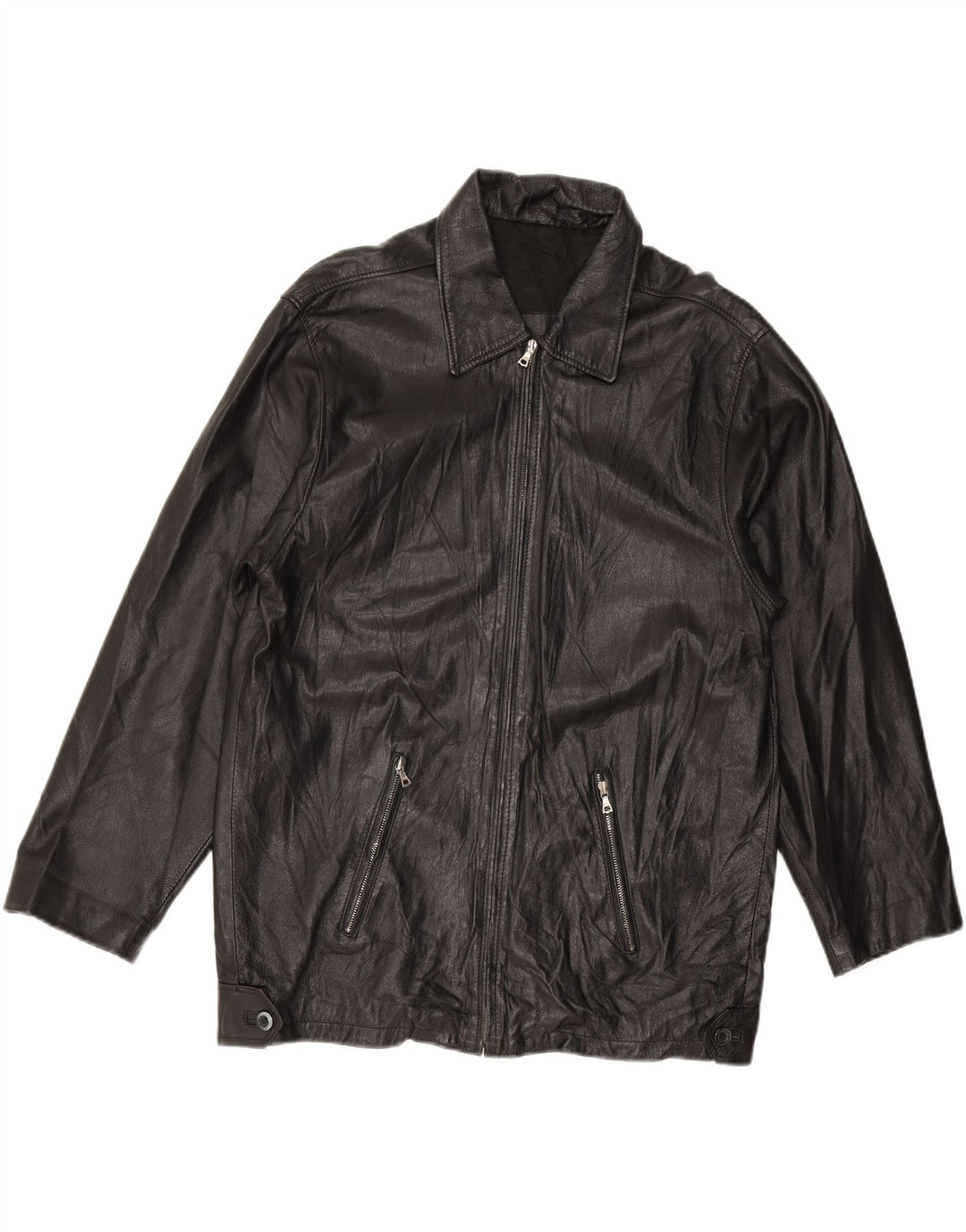 Chaqueta de cuero vintage para hombre IT 46 cuero negro pequeño