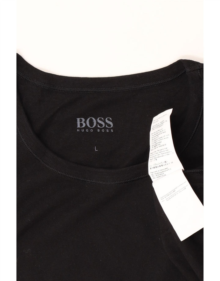 Hugo Boss Hombre Camiseta Top Grande Algodón Negro