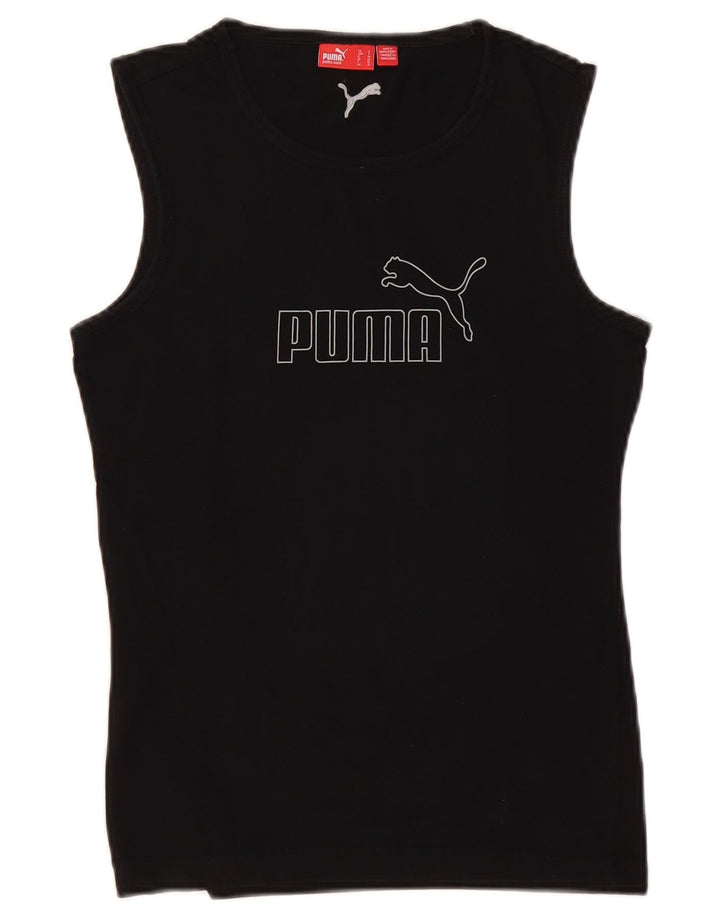 PUMA Womens Graphic Vest Top UK 10 Small Black Cotton Vintage Puma and Second-Hand Puma from Messina Hembry 