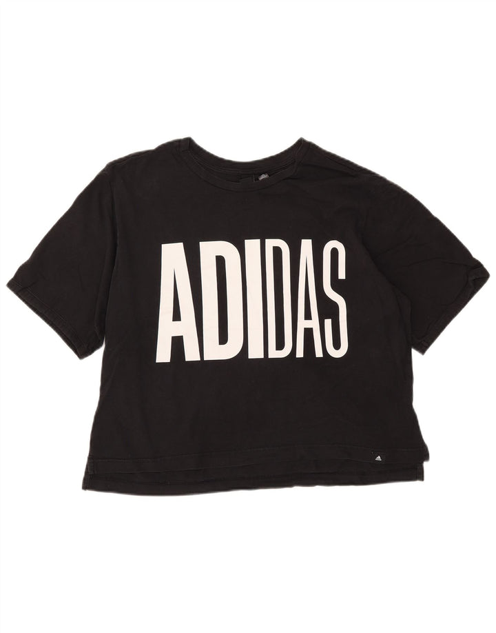 ADIDAS Camiseta corta gráfica para mujer Reino Unido 16/18 Grande Algodón negro