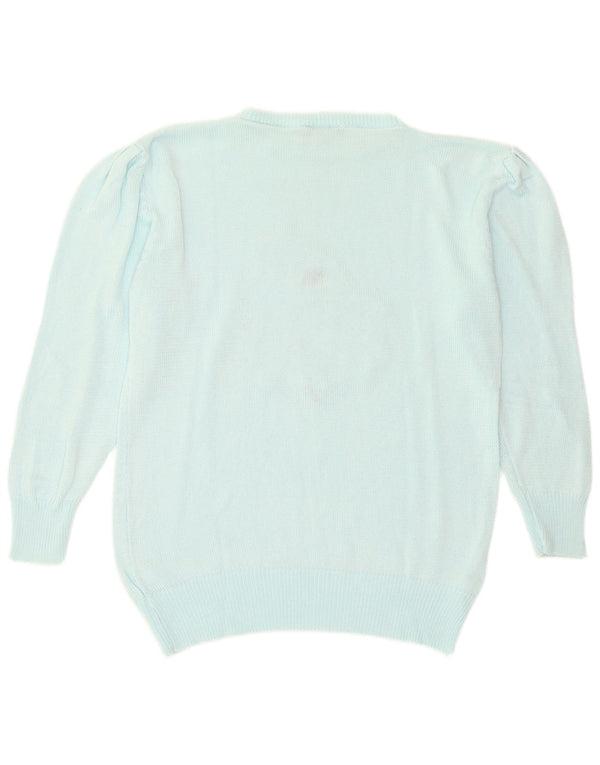 Vintage mujer gráfico barco cuello jersey suéter EU 44 XL algodón turquesa