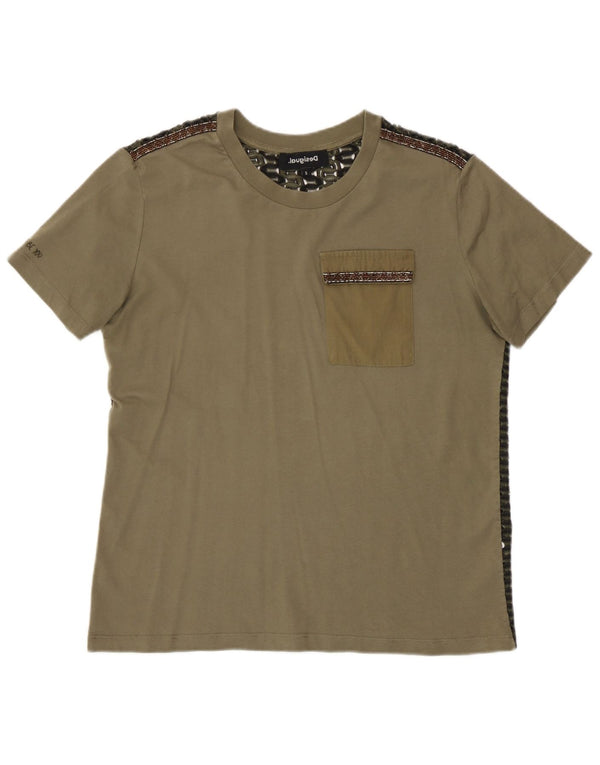 Desigual Mujer Camiseta Top UK 10 Small Caqui Poliéster
