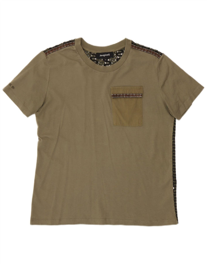 Desigual Mujer Camiseta Top UK 10 Small Caqui Poliéster