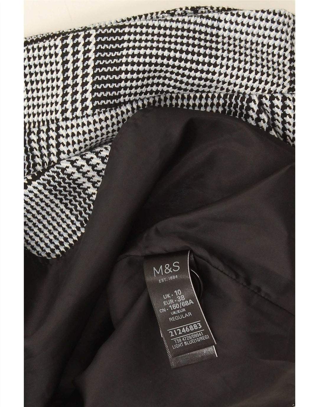 Marks & Spencer Minifalda para mujer UK 10 Small W28 Pata de gallo azul