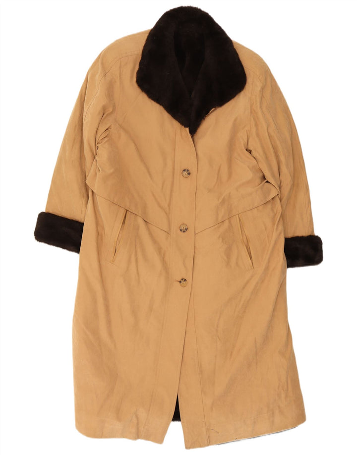 Vintage mujer Sherpa Trench Coat Reino Unido 12 Poliéster beige medio