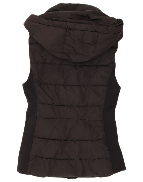 Zara Mujer Chaleco Acolchado Con Capucha UK 10 Small Poliéster Negro