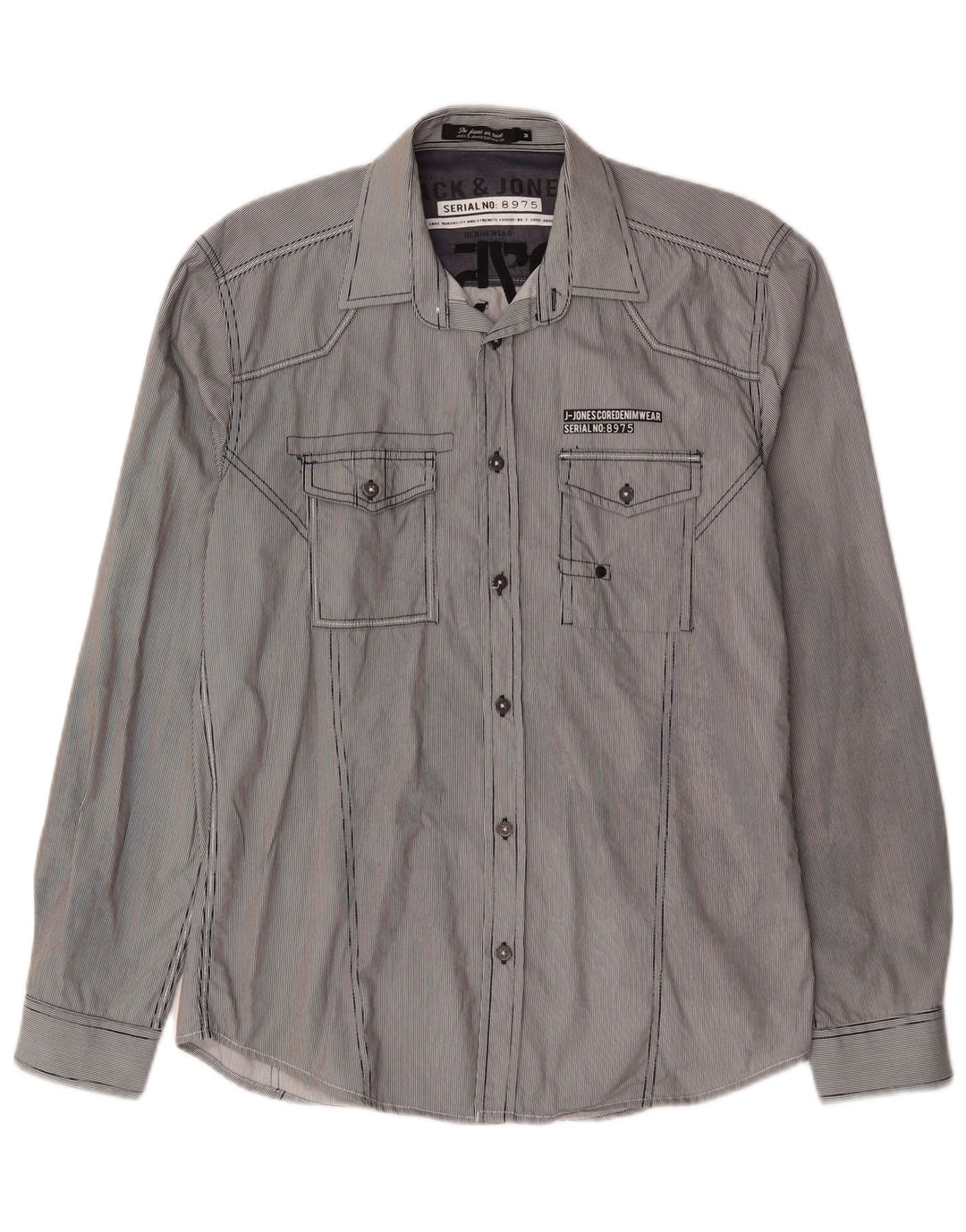 Jack & Jones Hombre Camisa Gráfica De Algodón A Rayas Azul Medio