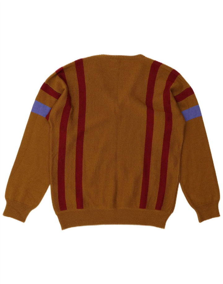 4 CASTELLA Jersey Hombre Cuello Pico IT 50 Lana Rayas Marrón Medio