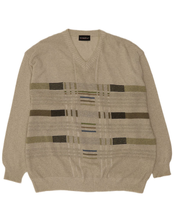 Breidhof - Jersey para hombre con cuello en V, talla 2XL, algodón a rayas, color verde