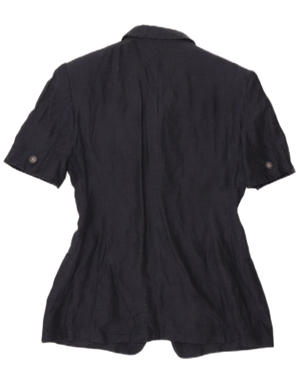 Vintage mujer manga corta 4 botón Blazer chaqueta Reino Unido 16 grande azul marino