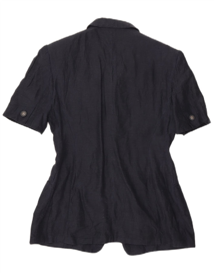 Vintage mujer manga corta 4 botón Blazer chaqueta Reino Unido 16 grande azul marino