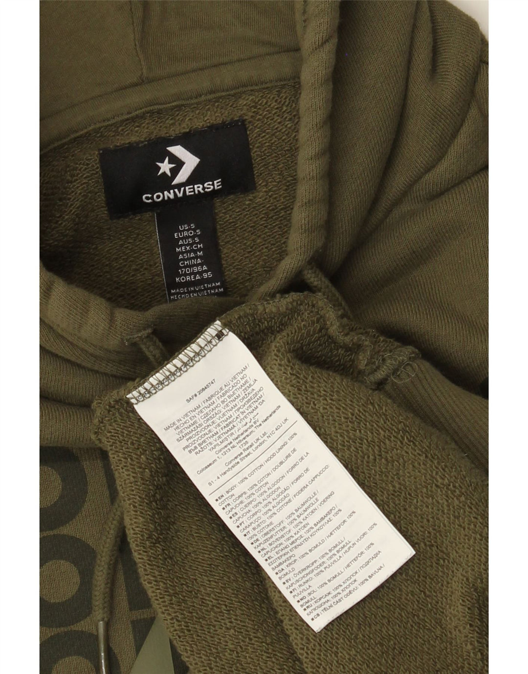 Converse Hombre Sudadera con capucha gráfica Jumper Small Khaki Cotton