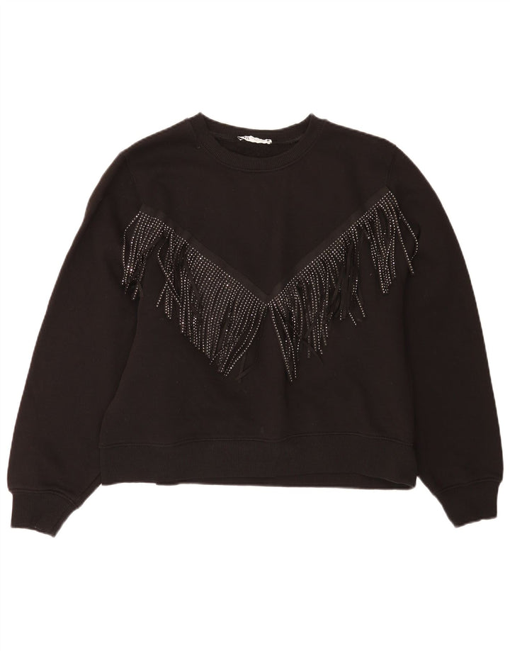 Zara Mujer Crop Sudadera De Gran Tamaño Jersey UK 44 Mediano Algodón Negro