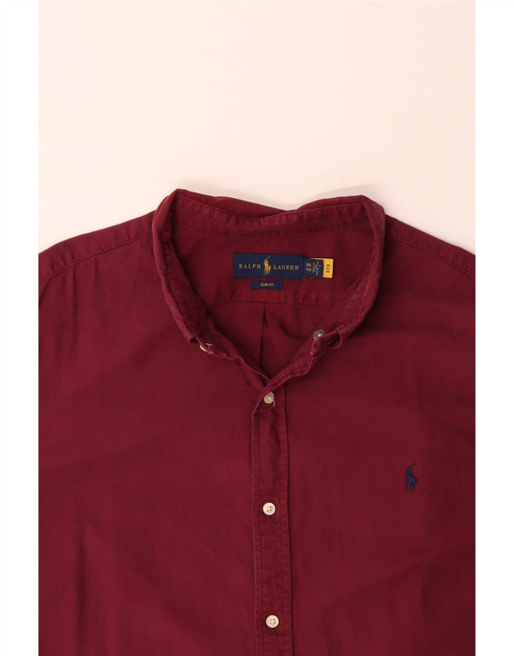 RALPH LAUREN Camisa alta y ajustada para hombre 2XL Algodón granate