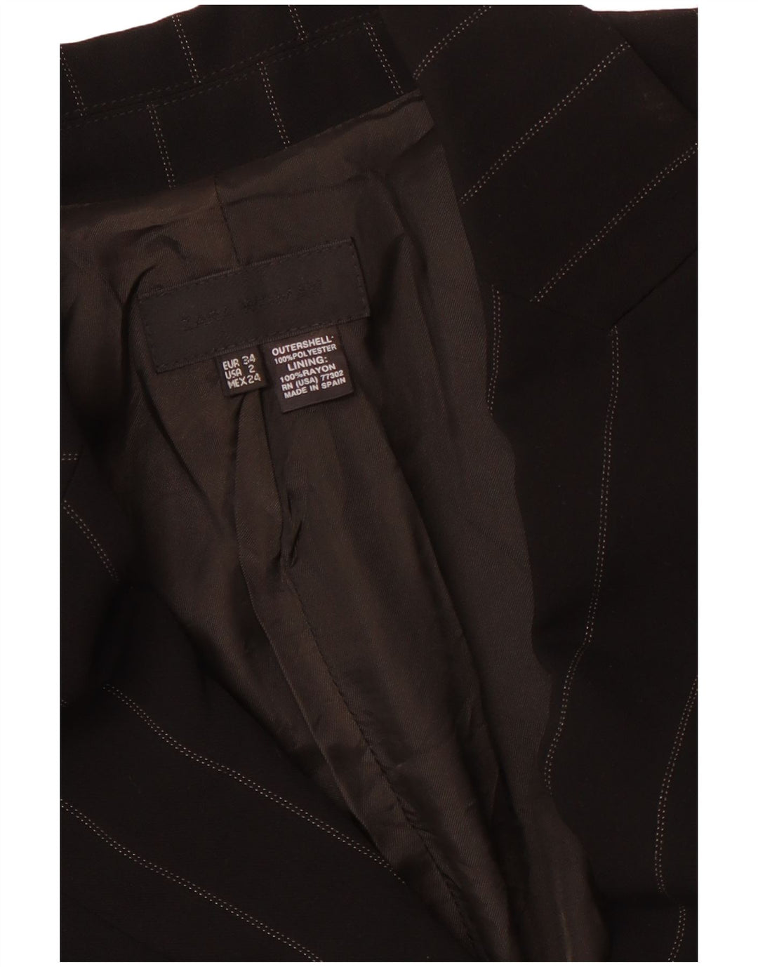 ZARA Chaqueta Blazer De 1 Botón Mujer EU 34 2XS Poliéster A Rayas Negro