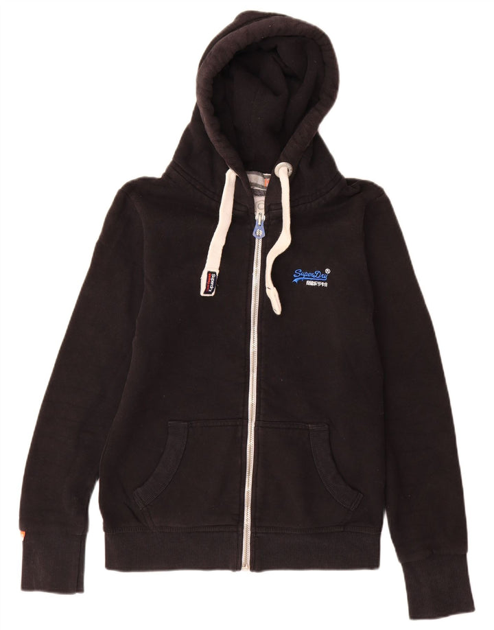 Superdry Sudadera con capucha y cremallera para hombre, talla pequeña, algodón negro