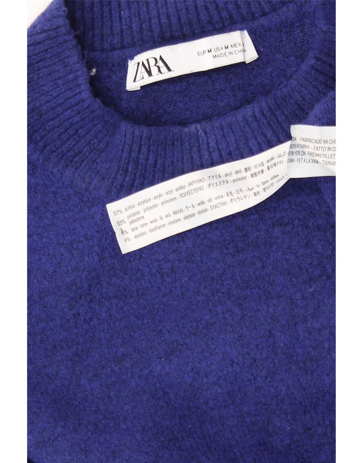 Zara Mujer Jersey De Cuello Redondo De Gran Tamaño UK 44 Acrílico Azul Medio