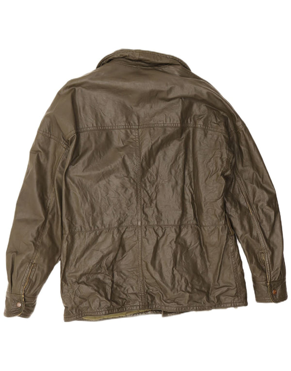 Chaqueta de cuero vintage para hombre IT 50 cuero caqui grande
