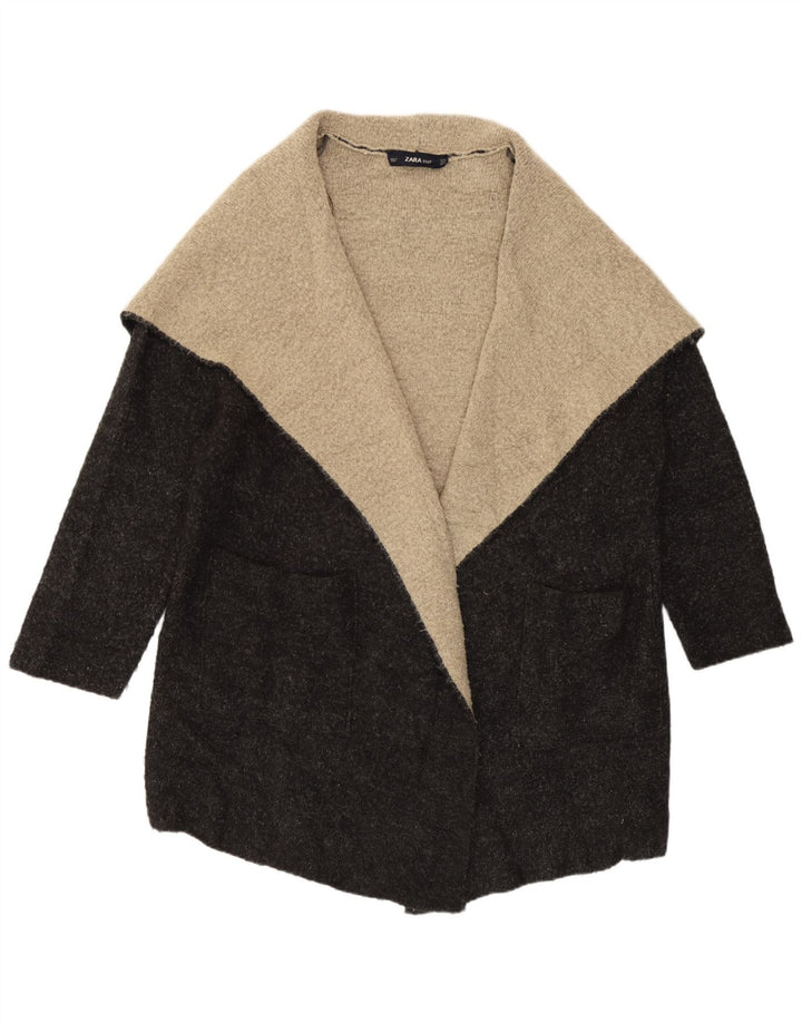 Zara Mujer Suéter Cárdigan Abierto Largo UK 44 Gris Medio Colorblock